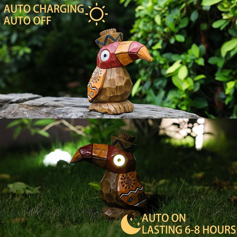 Yiosax Solar Tiki Statue-WoodWoodpecker Bird-Garden Hawaiian - Solar Outdoor Light Garden Sculptures & Statues Totem Pole Bar Outdoor Patio Pool Yard Summer Decorations - Image 3
